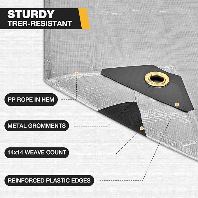 Tarp 15x25 Feet 14 Mil Heavy Duty Waterproof Tarp, Large Multipurpose Cover with Brass Grommets and Reinforced Edges, UV Resistant Thick Poly Tarps for Outdoor Camping Tent Pool Car