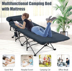 Goplus Camping Cot, Folding Camping Cot with Mattress, Pillow, Carry Bag, Storage Pocket, Camping Bed Military Cot for Home Office Nap Hiking, Heavy-Duty Portable Sleeping Cot for Adults Kids (Blue)