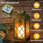 Solar Lanterns Outdoor Waterproof, 2 Pack Glass Hanging Solar Lights with Flickering Flameless Candle, Outdoor Lanterns for Patio Wall Porch Table Garden Yard Tree, Gift for Women Mom - Bronze