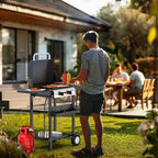 ROVSUN 2 Burner Portable Propane Griddle with Enameled Tray & Lid, 20000 BTU Rolling Flat Top Gas Grill with Electronic Ignition, Side Shelves & Regulator for Outdoor Cooking Camping BBQ Tailgating