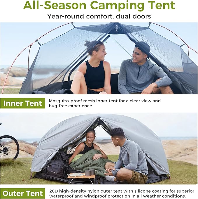 ATEPA Voyage 1-2 Person Backpacking Tent, 4 Season Ultralight Camping Tent, 4000mm Waterproof Double Layer Cold Wearther Easy Set Up Tent for Family Camp Hiking Hunting Outdoor Mountaineering Travel
