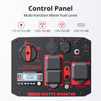 3800W Portable Inverter Generator, Gas Powered with CO Sensor, Digital Display, Super Quiet and Lightweight Generator for Camping, Home Emergency Use, Tailgating, RV Ready, EPA Compliant