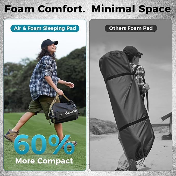 Kingcamp Air & Foam Sleeping Pad for Camping, 4" Portable Compact Inflatable Camping Mattress, High Support 4-Season Silent Sleeping Mat with Double-layer, 4.9 R-Value for Camping, Tent, Glamping