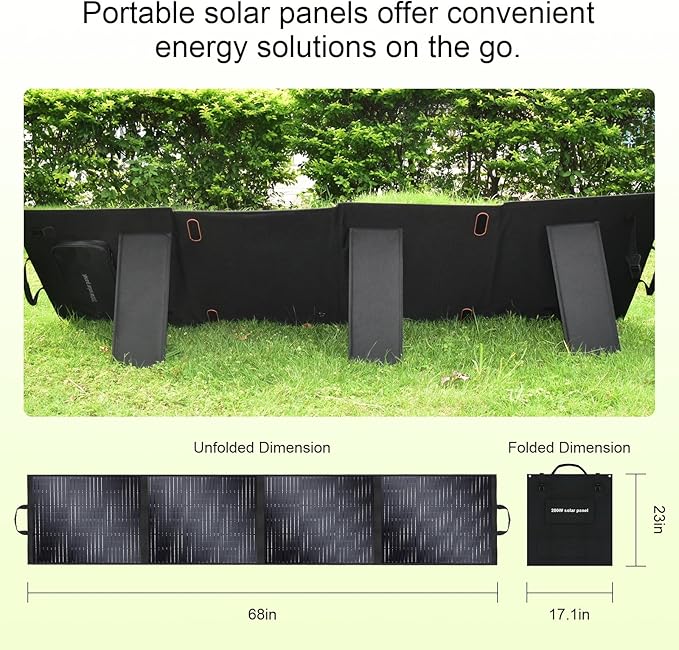 SolarPlay 200W Portable Solar Panel with Adjustable Kickstands, Foldable Solar Panel for Power Station, Outdoor Generators, Power Backup, RV, Camping, Blackout