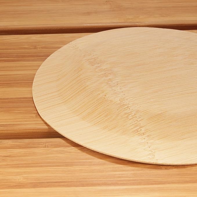 BambooMN Brand - 7" (18cm) Round Disposable Bamboo Veneer Plates, 96pcs