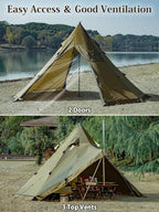 TOMOUNT Hot Tent, Tipi Teepee Tent with Stove Jack, 70D Ripstop Nylon, PU3000mm, Waterproof Lightweight for 2-4 Person, 4 Season Backpacking Hunting Hiking