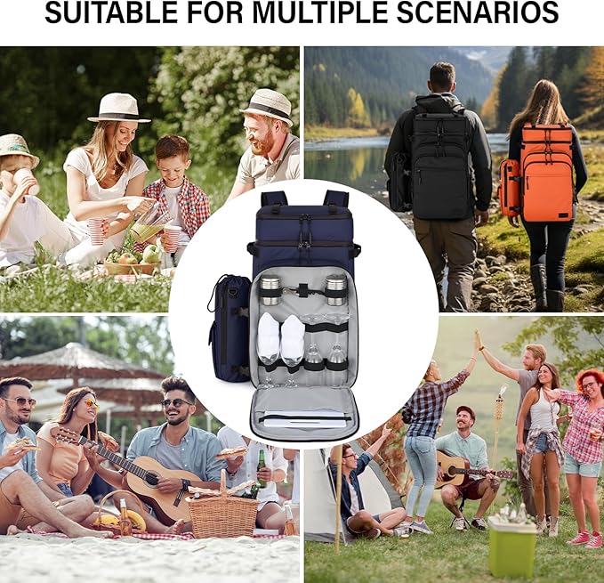 Hanke Backpack Cooler, 40 Cans Soft Leak Proof Picnic Backpack, Portable 2 Insulated Compartments Cooler Backpack Water Resistant for Lunch Beach Travel Camping Picnic Hiking,Blue