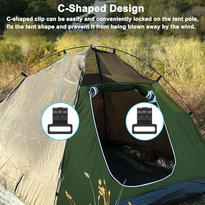 0.4IN Tent Pole Clips [20PCS] - C-Shaped Clamp Use for Camping & Awning Tent & Canopies Poles - [POM Plastic] Tent Pole Attachment Clips Webbing Strap Clamp