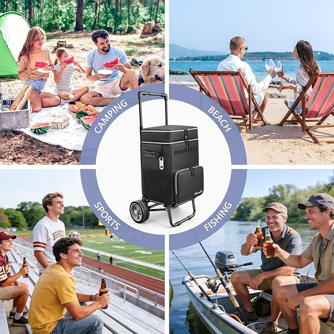 KEDSUM 84-Can Large Cooler with Wheels, 100% Leakproof Wheeled Cooler with 7" Big Wheels & Widen Wheel Track, Backpack Coolers Ideal for Beach, Camping, Fishing & Travel, Telescoping Handle