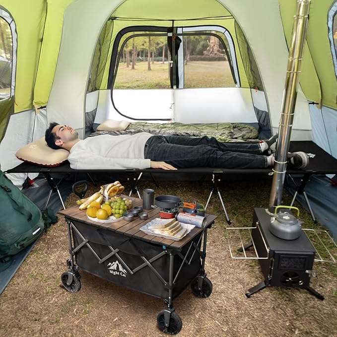 Night Cat Camping Cot Bed - Portable Folding Sleeping Cots for Adults 1-Person Outdoor Elevated Off-Ground Beds Easy Set-up Army Sleeping Bed 87"x28"
