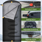 XL 10 Degree Sleeping Bags Waterproof for Adults 350GSM Machine Washable with Compression Sack for 3-4 Season Camping Outdoor