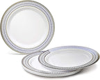 OCCASIONS 240 Piece Heavy Duty Disposable Plastic Plates Set for 120 Guests – Includes 10.5" Dinner & 7.5" Dessert Plates, Elegant Party Plates for Weddings, Events, Odyssey in Blue & Gold Rim.