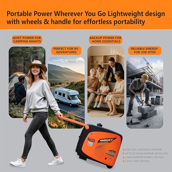 LIFAN 4800W Dual Fuel Inverter Generator with Electric Remote Start, Super Quiet 58dB Portable Power Supply, RV Ready 30A TT-30R for Camping & Home Backup, EPA Certified 49-State Model