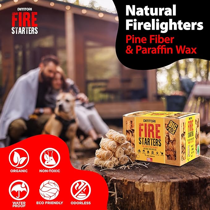 150 pcs Fire Starter - Natural Fire Starters for Campfires, Fire Pit, Pizza Oven, Fireplace, Smoker, BBQ, Pellet Stove & Wood - Fire Starters for Grill, Charcoal Starter