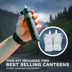Survivor Filter Squeeze Kit – Emergency Water Straw with 2 Collapsible 33.8 fl oz Bottles – USA-Tested – 0.05 Micron Filtration – Portable Outdoor Water Filter for Camping & Hiking – No Expiration