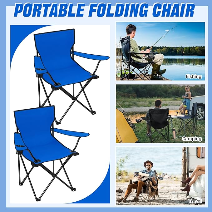 Huwena 10 Pack Folding Camping Chairs Bulk with Cupholder Carry Bags Lightweight Beach Chairs Collapsible Portable Outdoor Lawn Chair for Picnic, Camp, Outside