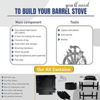 Double Barrel Stove Kit – Perfect For 30 to 55 Gal Drum Wood Stove Kit - Heavy Duty Steel Barrel Camp Stove Kit w/Stove Door - DIY Oil Barrel Stove Kit Heat for Winters in Workshop, Cabin, Garage