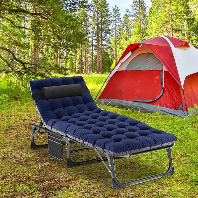 LILYPELLE Lounge Chair with Mattress, Heavy Duty Outside Lounge Chair Outdoor Portable Folding Lounge Chairs Sleeping Cots Bed for Camping, Pool, Beach, Patio