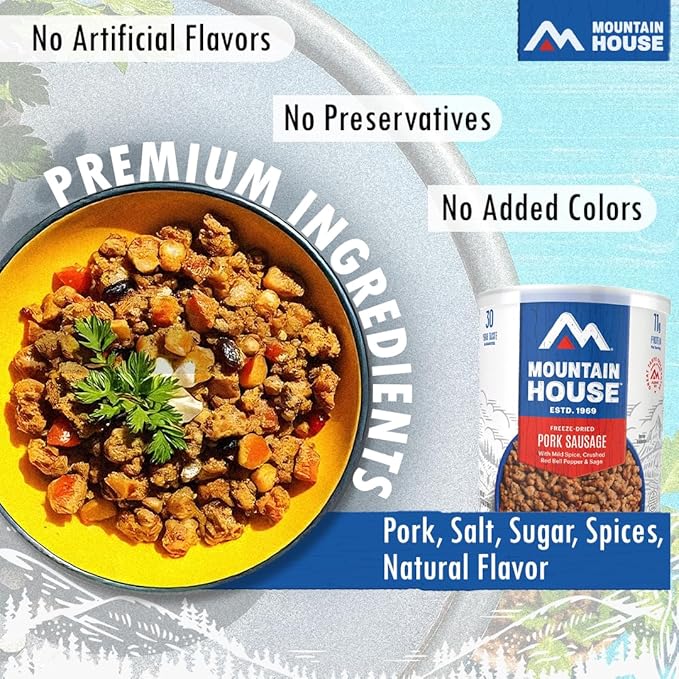 Mountain House Freeze-Dried Pork Sausage #10 Can – 150 Total Servings (6 Cans, 25 Servings Each) – Fully Cooked, Ready-to-Eat Emergency Canned Food Supply – High-Protein Survival Meat for Camping, Hiking & Long-Term Food Storage – 30-Year Taste Guarant...