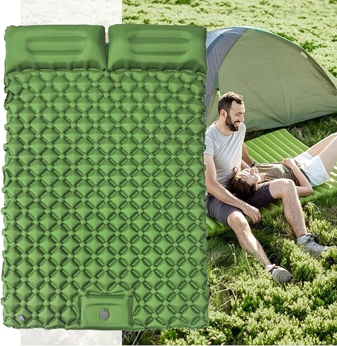 Foldable Inflatable Twin Pad - Portable Sleeping Mattress, Outdoor Equipment for Trail Hiking Travel Picnic Trek Shelter Adventure Resting Sleeping Gear Pillow Cushion Lightweight Bed