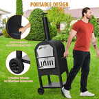 Happygrill Outdoor Pizza Oven Wood Fired, Portable Pizza Maker Grill w/Stone, Peel, Cooking Grids, Built-in Thermometer, Waterproof Cover, Wheels for Barbecue Backyard Camping