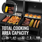 2-Burner Gas and Charcoal Grill Combo with Offset Smoker & Side Burner, 34,000 BTU Dual Fuel Grill, 1020 Sq. In. Cooking Area, Ideal for Outdoor Cooking, Black, ZH3005Y-SC