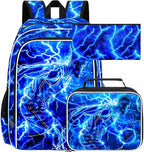 17" Basketball Backpack for Boy, 3Pcs Lightning Bookbag for Elementary Preschool Kindergarten, Kids School Backpacks with Lunch Box (Blue)