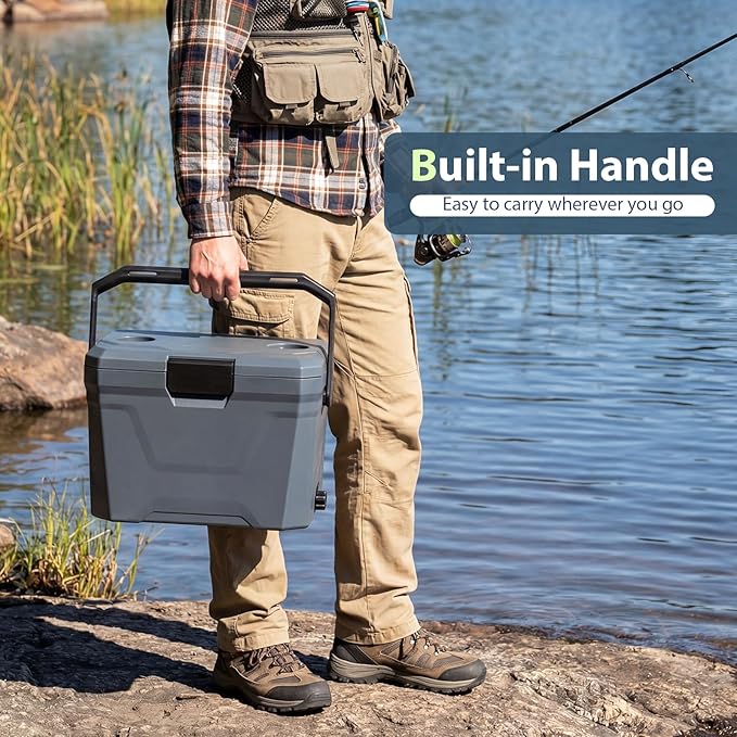 COSTWAY Insulated Portable Cooler, Hard Shell Ice Chest w/ 2 Cup Holders, Bottle Opener, Drain Plug, 3-Day Ice Retention, Outdoor Leak-Proof Dry Box for Beach, Camping, Fishing, Picnic