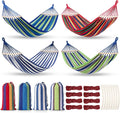 SATINIOR 4 Pack Canvas Portable Camping Hammocks with 4 Carrying Pouch 8 Tree Straps 8 Anti Roll Balance Beam Large 86.6 x 59 Hanging Hammock for Patio Backyard Outdoor, Red & Blue & Green & White