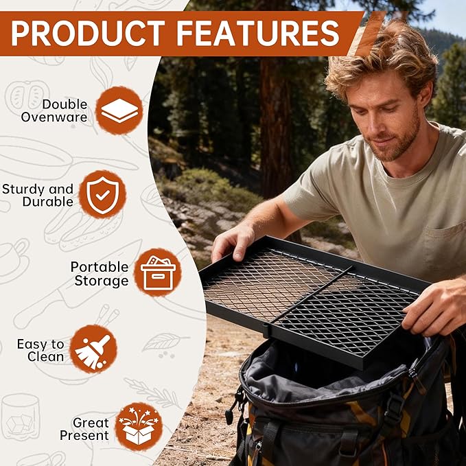 ABSCONDO Height-Adjustable Campfire Grill grate, Swivel Fire Pit Grilling Grate, Heavy Duty Portable Over Fire Cooking Grate with Handbag for Outdoor Camping Hiking Backpacking and Family Gatherings
