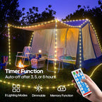 ICRGB Solar Rope Lights Outdoor, 66FT 200LED Christmas Fairy Light with Remote, IP67 Waterproof Solar String Lights, Timing & 8 Modes, Outdoor Light for Garden Patio Porch Pool, Warm White