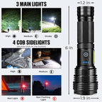 Flashlight Rechargeable Flashlights High Lumens, 99,000 LM Bright LED Flashlight Powered Flash Light, USB Rechargeable Flashlights & Waterproof Handheld Flash lights for Home Camping Hiking(2 Pack)