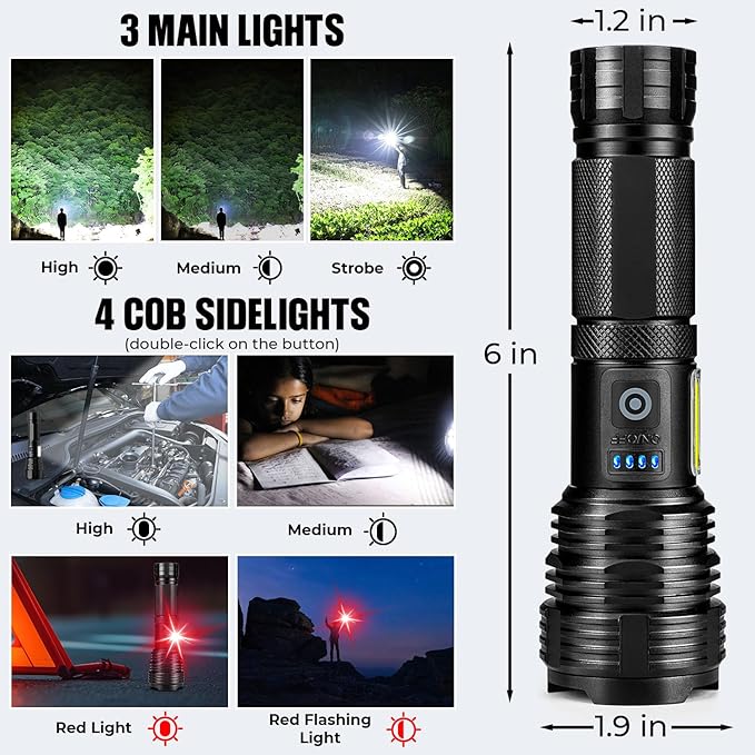 Flashlight Rechargeable Flashlights High Lumens, 99,000 LM Bright LED Flashlight Powered Flash Light, USB Rechargeable Flashlights & Waterproof Handheld Flash lights for Home Camping Hiking(2 Pack)