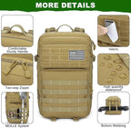 Tactical Backpack 45L Army Military Rucksack, Water Resistant MOLLE Pack, Large 3 Day Bug Out Bag for Men & Women, Durable Outdoor Gear for Hiking, Camping, Hunting, Travel (Khaki)