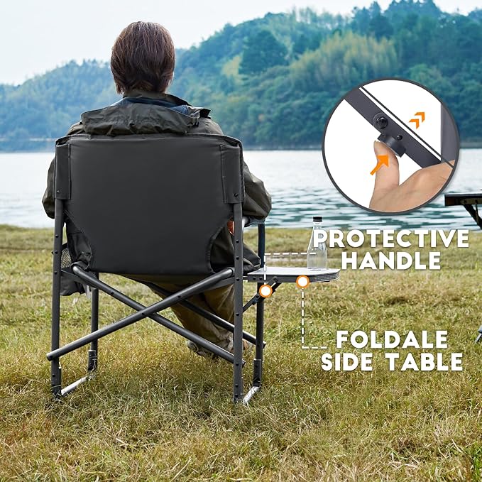 TIMBER RIDGE Lightweight Oversized Camping Chair, Aluminum Directors Chair with Side Table for Outdoor Camping, Lawn, Picnic and Fishing, Supports 400lbs, Gray 2PCS