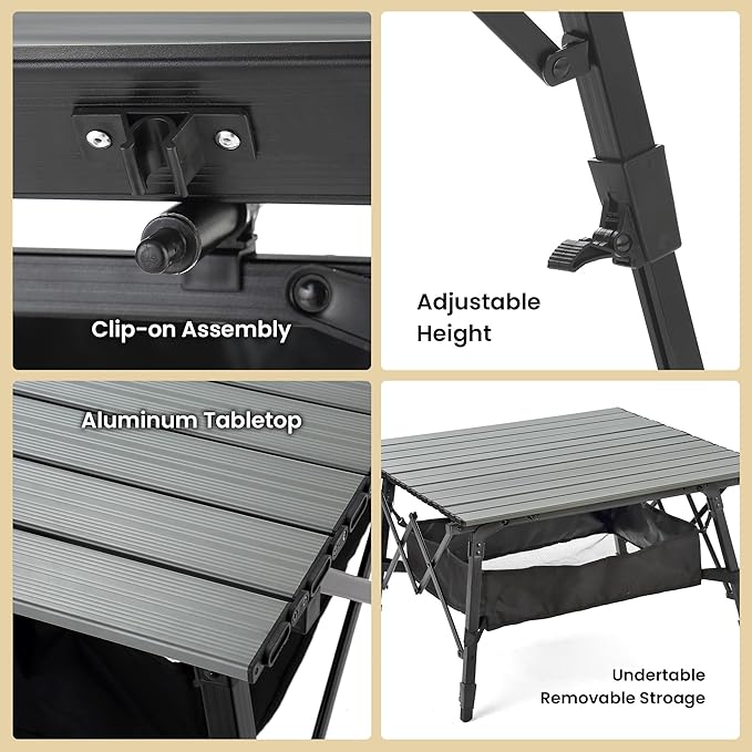 ARROWHEAD OUTDOOR 39" Aluminum Folding Camp Roll Up Table w/Adjustable Height, Undertable Mesh Storage, Carry Bag