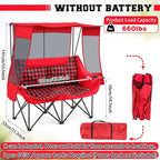 Double Camping Chair with Canopy Shade Oversized Folding Loveseat with Roof, 660lbs Heavy Duty Outdoor Lawn Chair with Holders Pocket for Camping, Fishing (Heating Zones for Cool Evenings)(Red Plaid)