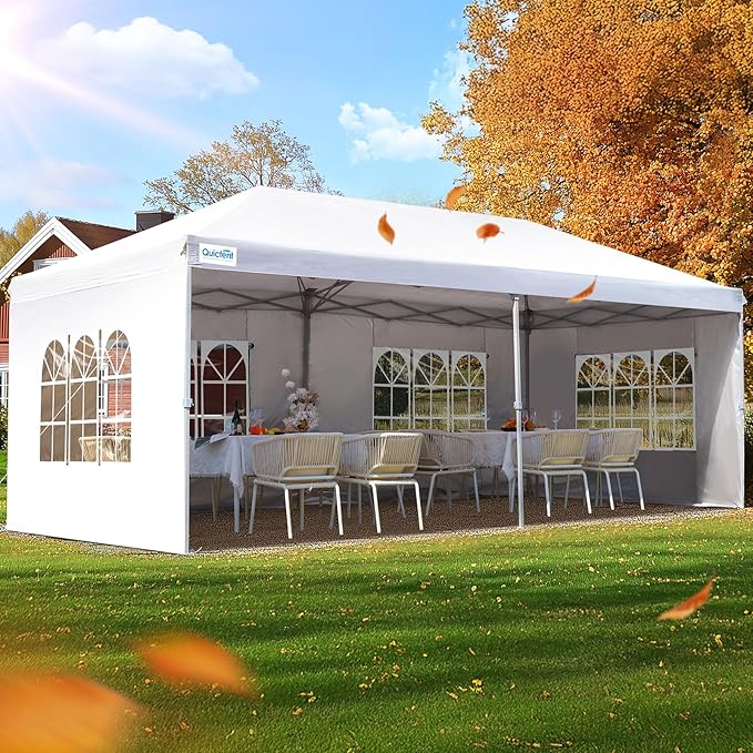 Quictent 10x20 Pop up Canopy with Sidewalls Easy up Canopy Tent Instant Shelter with Windows for Outdoor Event Party