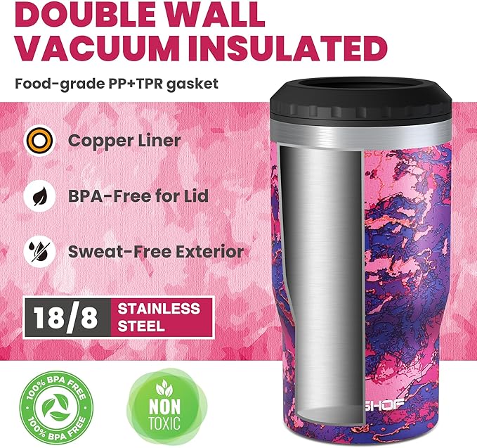 HAUSHOF Can Cooler, 12 oz Slim Can Cooler, 4 in 1 Insulated Beer Can Cooler, Fits for 12 oz Standard Can|12 oz Slim Can|12 oz Beer Bottle, Perfect for Camping, Beach, Picnic