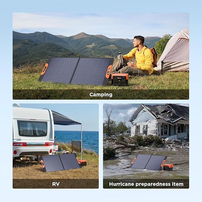 110 Watt Portable Solar Panel for Jackery Explorer 300/500/Ecoflow/Anker Solix/Bluetti, Foldable Monocrystalline Solar Charger IP67 Waterproof Offgrid Power for Camping RV Battery Backup