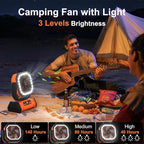 Honesorn Portable Rechargeable Fan 20000mAh, Camping Fan with LED Light & Remote, USB C Cordless Battery Powered, 4 Speeds Timer Hanging Hook for Travel Tent Outdoor Essentials - Orange