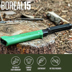 AGAWA - BOREAL15-15 Inch Folding Saw with All-Purpose Saw Blade - Camping Gear For Hiking, Fishing, Hunting, Bushcraft & Survival Kit (Black Frame/Green Handle)
