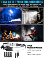 LED Headlamp Flashlight, 1000L 230° Broadbeam Headlight, USB C Rechargeable Head Lamp with Red Taillight, Lightweight Waterproof Headlamps for Camping Running Hiking, Hard Hat Headlamp 1Pack