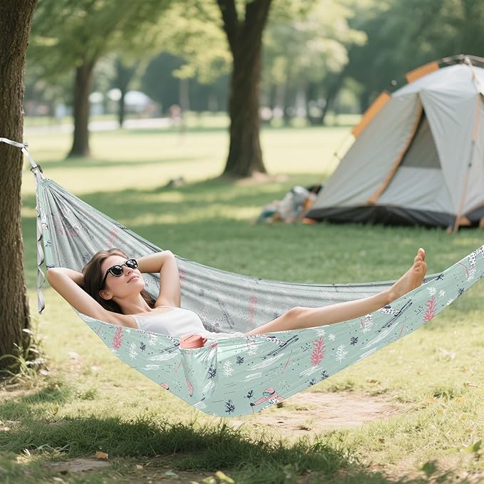 Skiing Sage Green Camping Hammocks with Tree Straps Fabric Hammock for Outside Camping Essentials
