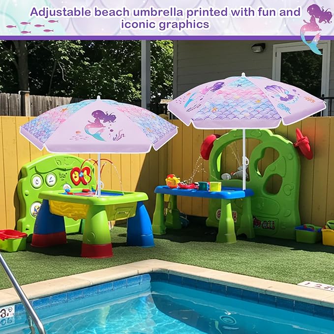Sweetude Water Table Umbrella (Table Not Included), Kids Seaside Beach Umbrella Picnic Canopy for Summer Toddlers Sand Beach Camping Garden Outdoor Pool Shade Party Supply(Mermaid Theme)