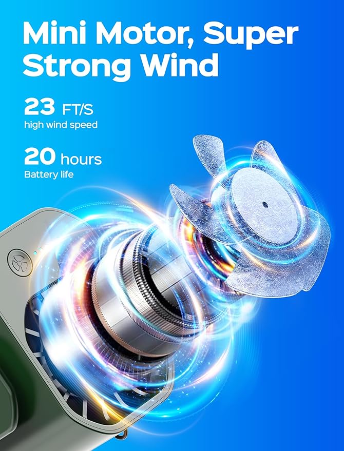 10000PRM Portable Waist Clip Fan, Up to 20Hrs Mini Personal Fan Rechargeable, Belt Clip on Waist Portable Cooling Fans for Camping, Outdoor, Jobsite - Green