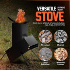 Rocket Stove for Camping Heavy Duty Wood Burning Stove with Adjustable Legs, Portable Wood Burning Fire Camping Stove, Cooking Camping Grilling Outdoor Backyard BBQ Stove with Storage Bag, Rod, Gloves