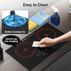 2 Burner Ceramic Cooktop, 2400W 110V Built-in or Countertop Electric Cooktop with Touch Screen & Knob Control, 10 Heat Settings, Child Lock, Timer, Overheat Protection.