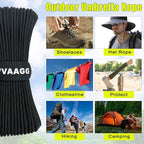 VVAAGG 1000 Black Paracord Rope 100FT Utility Nylon Heavy Duty 12 Strand Parachute Cord for Camping, Tent, Clothsline, Outdoor Hiking, Fishing, Survival Braceletand, Weatherproof Rope (100FT)