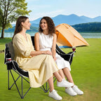 Double Camping Chairs,Oversized Foldable Camping Chairs with Cup Holders Heavy Duty Loveseat Couch for Adults Suitable for Indoor Outdoor Beach Support 600 lbs（Black/White）